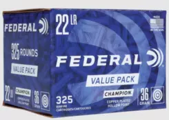 MUNIÇÃO FEDERAL .22 LR CHAMPION PLATED 36GR HP CX 325