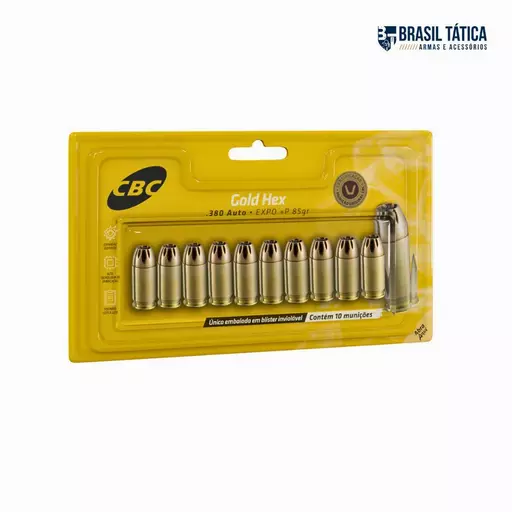 MUNIÇÃO CBC .380 AUTO GOLD HEX EXPO +P 85GR 10un
