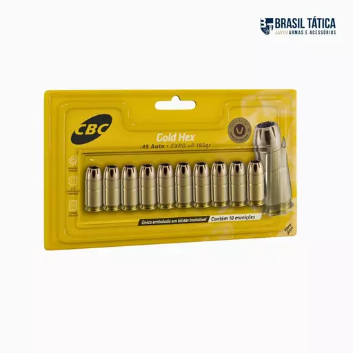 MUNIÇÃO CBC GOLD HEX .45 AUTO EXPO +P 185GR