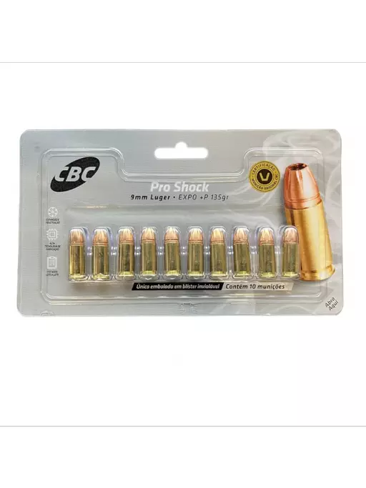 MUNIÇÃO CBC PRO SHOCK 9MM EXPO +P 135GR
