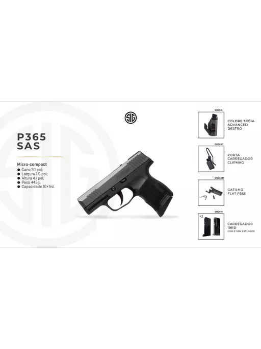 PISTOLA SIG SAUER P365 SAS SUBCOMPACT 9mm