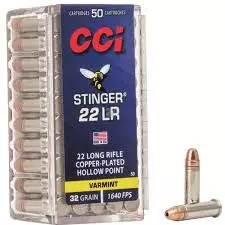 MUNIÇÃO CCI .22LR STINGER HP 32GR 50un