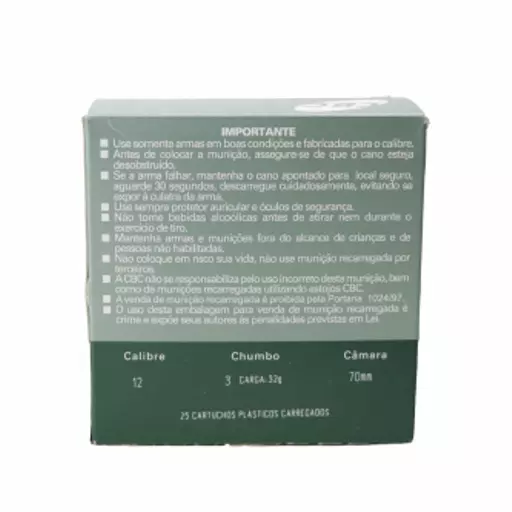 MUNIÇÃO CBC 12 GA SUPER VELOX CHUMBO 3T 25un