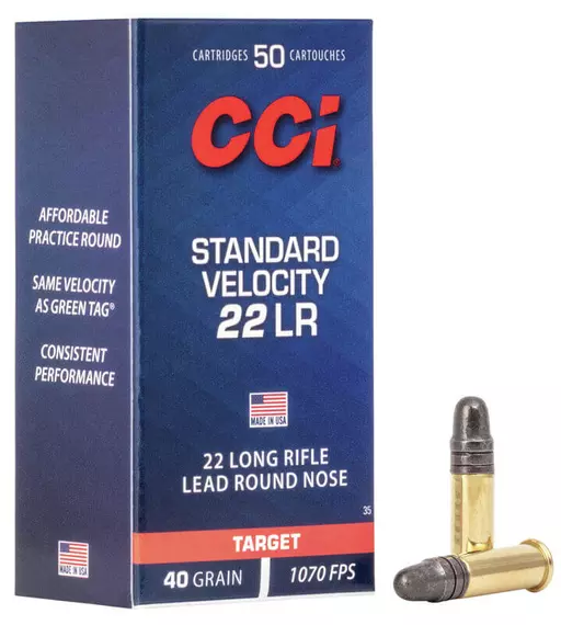 MUNIÇÃO CCI 22LR STANDARD VELOCITY TARGET OGIVAL 40GR 50un