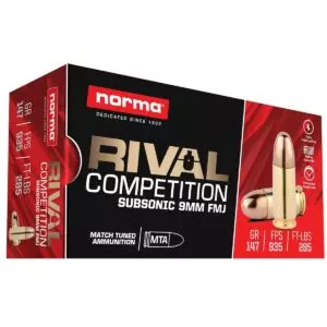 MUNIÇÃO NORMA RIVAL COMPETITION SUBSONIC 9MM FMJ 147GR